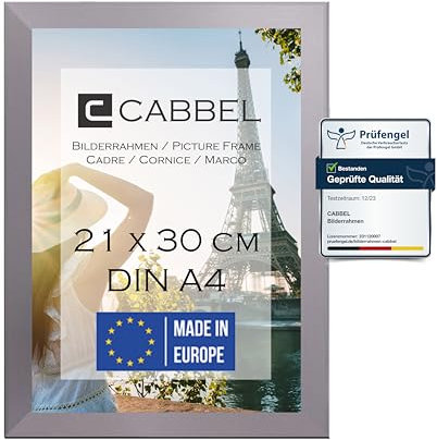 CABBEL Einzelpack (1 STK.) Bilderrahmen DIN A4 21x30 MDF Holz-Rahmen in Silber | zum Aufhängen & Aufstellen | mit bruchsicherem Plexi-Glas/Modern | ideal für Fotos/Bilder/Collage