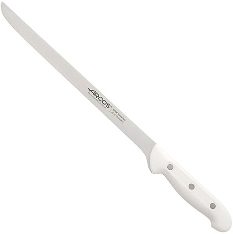 Arcos jamonero Profesional | Cuchillo jamonero jamonero Inoxidable Nitrum | Mango Blanco | Cuchillo Jamon iberico | Serie Artika| Hoja Flexible y Filo Liso | 275 mm | Acero Inoxidable