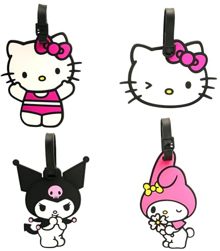 Kuromi, My Melody, and Hello Kitty Luggage Tag for Suitcases 4-Pack Official License, Cute Luggage Tags, Sanrio Gifts for Travel