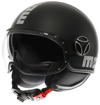 MOMODESIGN - FGTR EVO E2206, Casco Jet con Visiera Parasole, Casco Aperto per Moto e Scooter, per Uomo e Donna, Nero Opaco/Silver, M