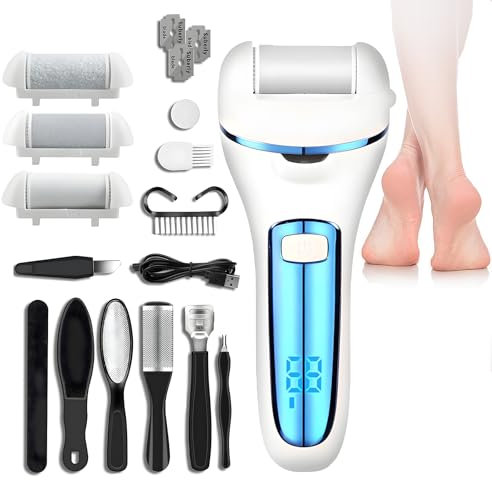 Fußpflege Set Elektrisch, Pediküre Set Fußpflege Elektrisch, IPX7 Wasserdicht, Hornhaut Entfernen Fuß Wiederaufladbar, Hornhautentferner Elektrisch mit 3 Ersatzrollen,zur Pflege für Hände Füße-Blau
