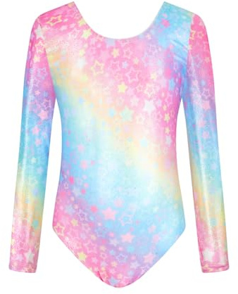 JiAmy Gymnastics Leotards for Girls, Long Sleeve Kids Gymnastics Athletic Outfit Sparkle Dancing Ballet Unitard for 3-12 Years