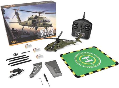 BuildCubes K170 UH-60L RC Helicopter for Adults, 2.4G 4CH Flybarless RC Military Helicopter Toy Gift - RTF