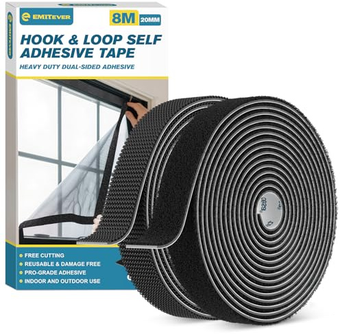 EMITEVER Scratch Autocollant Double Face Extra Fort, 8m x 20mm Noir | Adhésif à Base épaissie de 1,1 mm, Imperméable et Résistant à la Chaleur, Ne Laisse Pas de Traces, Pose Sans Clous,Rouleau