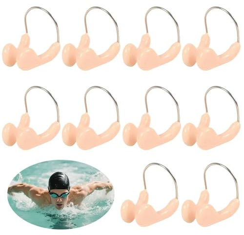 YLOOKO 10 Pezzi Tappi per Naso Nuoto,Silicone Spine del Naso,Nuoto Naso Clip Impermeabile Comodo, Protezione per Naso per Bambini Adulti Nuoto Allenamento Concorsi per Principianti(Colore Beige)