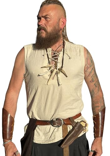 HEMAD Ärmlös medeltida snörning skjorta viking sommarskjorta modell: Heorot