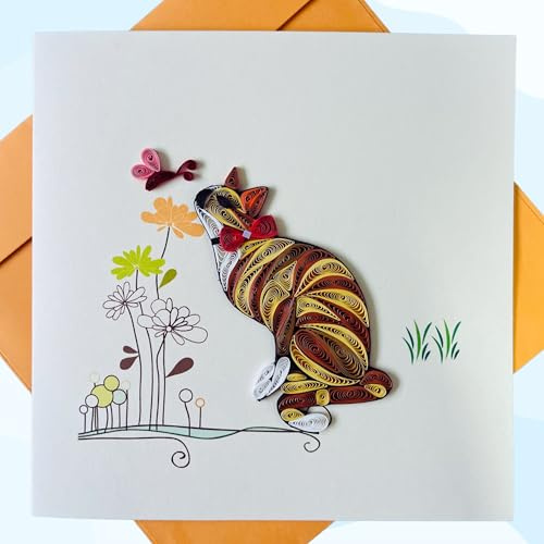 SaigonCraft Quilling Cards, handmade card, quilled cards with Handmade Art for all occasions: Mother's day, Father's day, Birthday... Cat design