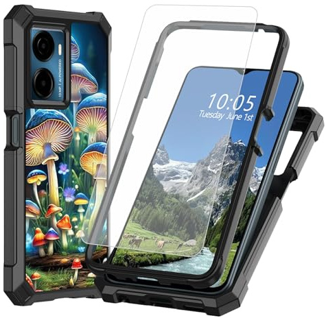 DIGTIALL Fodral för Cricket Magic 2 5G 2024 U655AC/ATT Propel 2 5G U655AA 6,5 tum med härdat glas skärmskydd, dubbla lager kraftigt stötsäkert skyddande fodral, svampfjäril