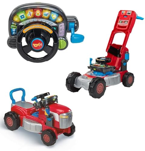 VTech 3-in-1 Tractor & Lawn Mower, Interactive Learning Toy with Steering Wheel, 4 Songs and 36 Melodies