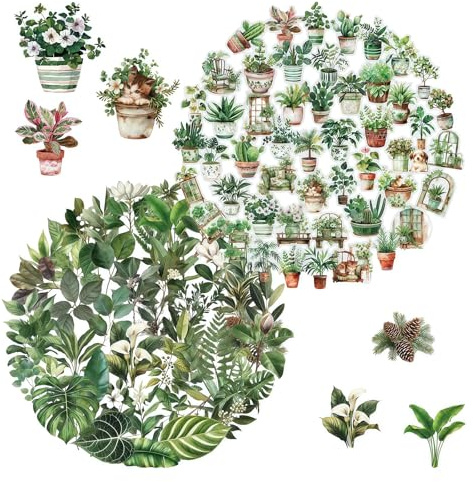 Bubaxuce 100 Autocollants Transparente Avec Plantes Vertes, Étiquettes Florales Pour Scrapbooking, Ordinateurs Portables, Bouteilles D’eau, Téléphones Portables Et Guitar