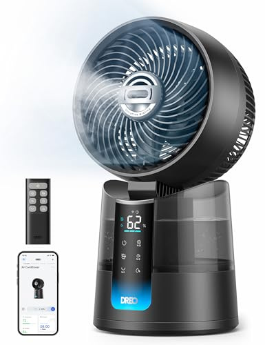 Dreo TurboCool Ventilador 516S, ventilador mesa oscilación 150° + 30°, enfriador evaporativo 7,9 m/s, niebla ultrafina, silencioso 20 dB, 6 velocidades, 2 modos, control app + mando.