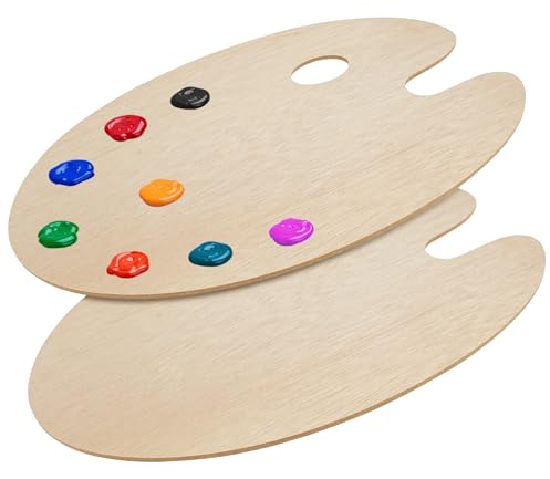 Alaoo Paleta Madera Ovalada,2PCS Paleta de Pintura de de Colores,A