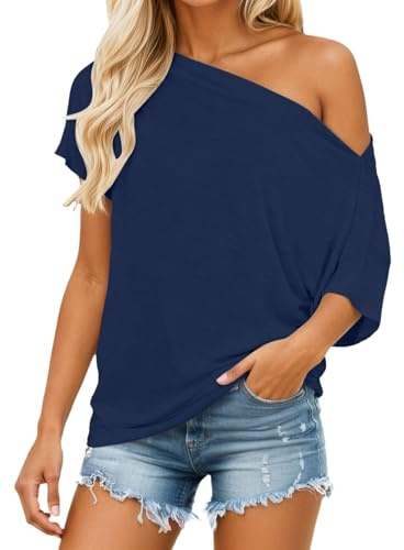 Tee Shirt Femme Haut Ete Épaules DéNudéEs Col Rond T Shirt Manches Courtes Top Chic et Elegant