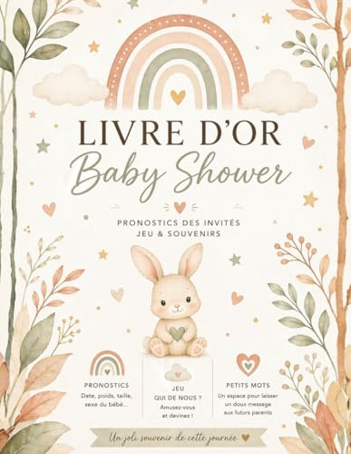 Livre d'Or Baby Shower: EN COULEUR, Thème Foret, Lapin. Jeu de pronostics des invités, gender reveal et révélation du genre – activité souvenir à ... mots – cadeau future maman, fête prénatale