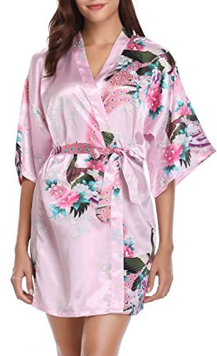 Vlazom Kimono Donna in Raso Accappatoi e Vestaglie Scollo V con Cintura per Spa Regalo Sposa