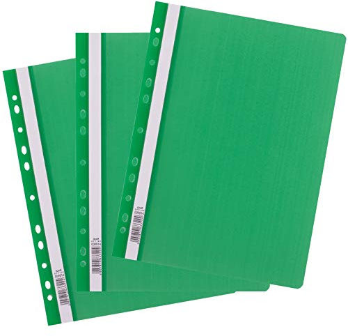 D.RECT ​​| 25 Pièces Classeur Plat A4 perforé en plastique | Avec couvercle frontal transparent | Reliures en plastique à feuilles mobiles en film PP | Perforé - Euro Perforation Vert Clair