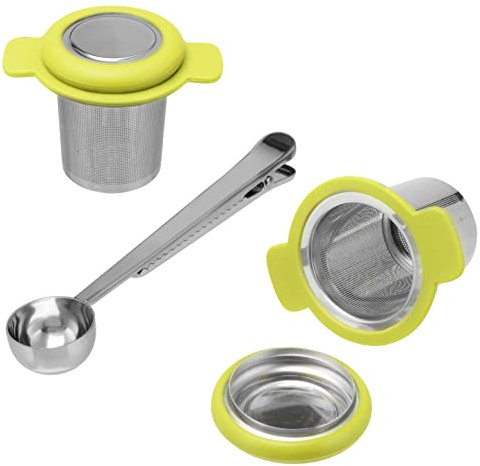 bremermann Set de 3 filtres à thé avec cuillère de Service, Filtre à thé Permanent et Couvercle/Caisse à Tamis (Vert)
