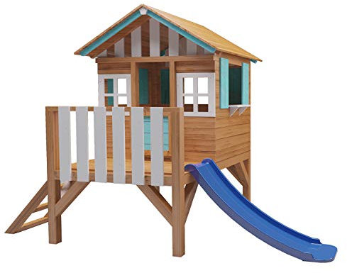 | MASGAMES Lollipop erhöhtes Kinderhaus aus Holz | mit passender Rutsche | Plattformhöhe 59,5 cm | behandeltes Holz | Blau