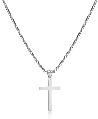 AFSTALR Plata Colgantes Cruz Hombre Cadenas Cruz Acero Inoxidable Collar Cruz Regalo para Hombre y Mujer 55cm