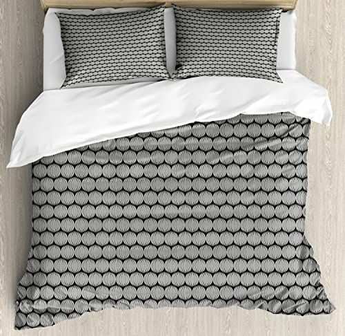 Ambesonne Abstract Duvet Cover Sets, Ogee Pattern Circular Motifs Calm Tones Duo-Tone Illustration, Bedding Set with 2 Duvet Covers 4 Pillowcases, 2 Pack Cal King Size, Olive Green Off White