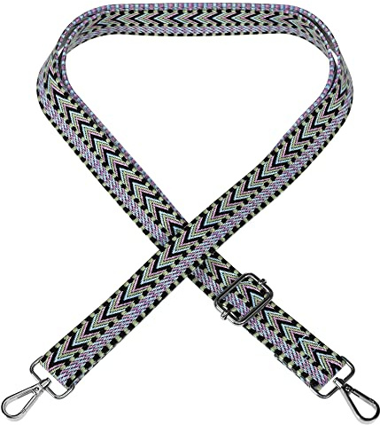 EAZY CASE - Verstellbarer Taschengurt, Ersatz Gurt für Handtaschen, Schulterriemen für Umhängetaschen, dünner Riemen für Taschen und Tragetaschen, DIY Taschenband, Zig Zag - Lila Grün Metal Silber