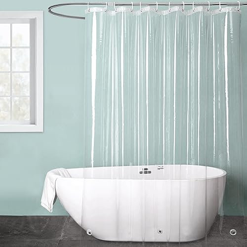 Vueinrg Rideau Douche Transparent, 180 x 200cm Rideau Douche Anti Moisissure Rideau de Douche Transparente PEVA Imperméable avec 12 Crochets de Rideau Baignoire pour Douche à Domicile ou Baignoire