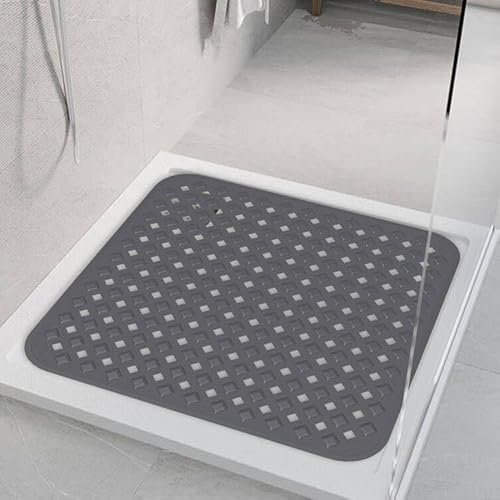 Duschmatte 53x53 cm, rutschfest Matte mit Haken zum Aufhängen PVC Material Antirutschmatte Dusche BPA frei für schimmelresistent Anti Rutsch Badematte (Grau)