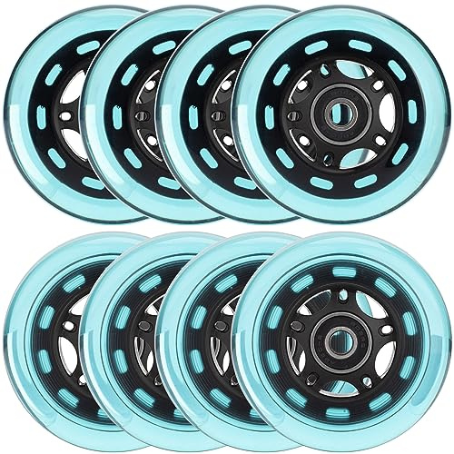 HeyZomm Inline Skate Wheels Outdoor & Indoor Inline Skate Replacement Wheels 85a Roller Hockey Wheels w/Bearings ABEC-9 & Floating Spacers, 64mm 70mm 72mm 76mm 80mm 84mm 90mm Dia, 8-Pack (64mm, Blue)