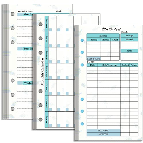 A6 Budget Planner Refill, Prefdo 82 Sheets Weekly Planner Monthly Calendar Inserts 6-Hole Budget Planner for A6 Budget Binder Cover, Binder Money Organizer for Cash, Saving (Set 4)