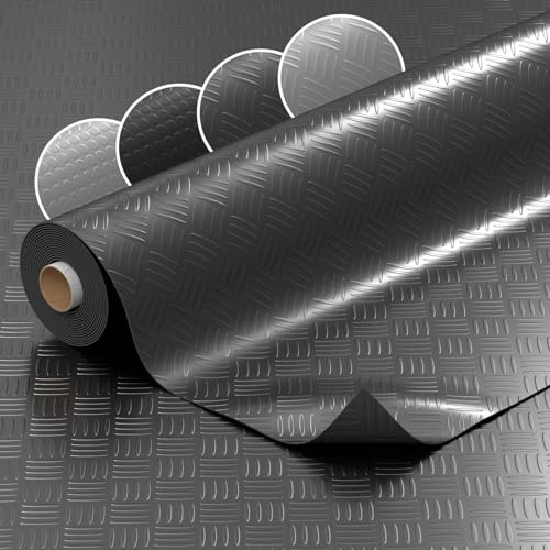 PVC-golvbeläggning, metervara, noppor, 1 mm, halkfri matta, golvmatta, noppmatta, rutplåtsmatta, torkplåt, halkfri, svart, räfflad plåt, utseende, 160 x 140 cm