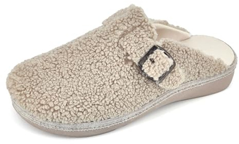 JOMIX Sabots en Feutre Femme, Chaussons Fourrure Hiver, Pantoufles Élégantes Chaudes Fabriquées en Espagne MD2424 (Beige, 37)