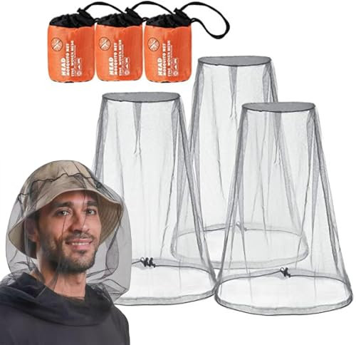 auxlihi 3PCS Midge Head Net, Mosquito Head Protecting Net with Storage Bag, Fine Mesh Insect Netting Cover for Outdoor Activities (Grey, One Size Fits Head Circumference 52-62cm)