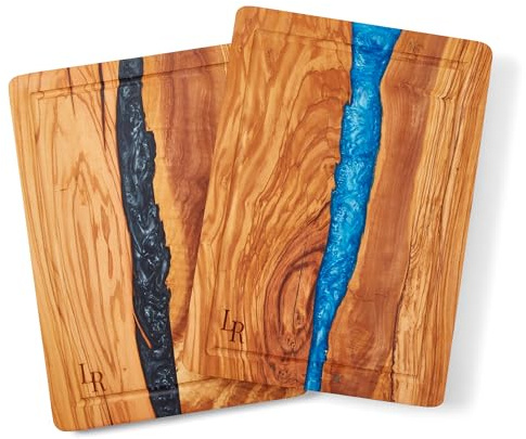 Lux Resin - Premium Olive Wood Chopping Board, Cutting Board with Resin, Large Chopping Board (35 x 25 x 2cm), Wooden Serving Board, Pre-Oiled, Cutting Board for Kitchen (Blue)