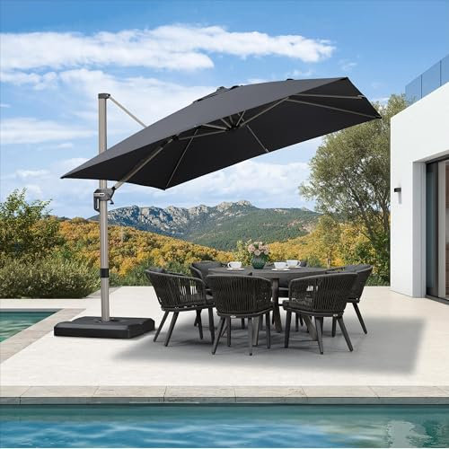 PURPLE LEAF Sonnenschirm 300 x 300 cm Quadratisch Ampelschirm Groß 360° Drehbar Gartenschirm mit Kurbel Neigbar UV Schutz 50+ Waterdicht Aluminium Marktschirm für Garten Terrasse, Grau