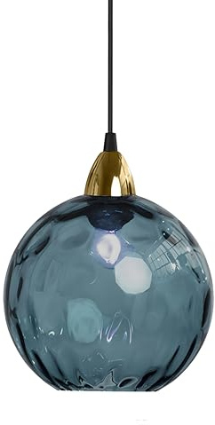 XIRYTU-H 15cm Lámpara Colgante de Bolas Vintage Industrial, E27 Lámpara de Techo Colgante, Acabado en Oro y Pantalla de Vidrio Cristal Ondulado Globo, Dormitorio Lámpara de Araña (Azul oscuro, 15CM)