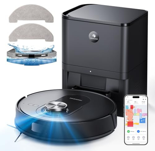 Proscenic Q8 Max Robot Vacuum Mop with Self-Empty Station, 6000Pa 200Min Robotic Vacuum with Lidar Navigation, 5 Real-Time Mapping, WiFi/Alexa/APP Remote Control Robot Hoover for Floor Carpet Pet Hair