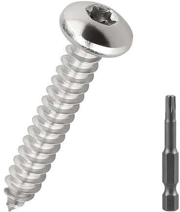 #10 x 1-1/4 Torx Pan Head Sheet Metal Screws, 304 Stainless Steel 18-8 Self Tapping Screws for Metal & Wood & Plastic, 50-Pack with Torx Bit