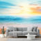 Papel pintado Playa, atardecer, fresco, natural Papel pintado tejido no tejido 350 x 256 cm decoración Pared decorativos Tv Fondo Pared Dormitorio Murales Papel Tapiz Moderno Azul Naranja