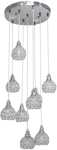 TEKHOME Lampadario a Sospensione LED con Cristalli Moderno, 9 Luci G9, Design Elegante per Soggiorno Scale e Ingresso, Luce Fredda 6500K – B37-F (ARGENTO)