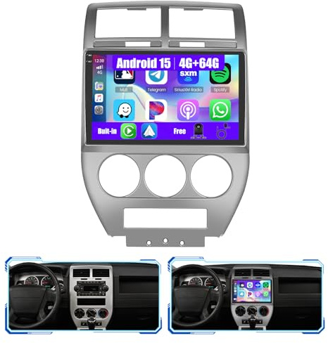 Inefala [4G+64G] Android 15 Car Radio for Jeep Patriot Compass 2007-2009 with Wireless Carplay/Android Auto, 10 Inch HD Touch Screen Car Stereo with GPS Bluetooth WiFi FM/RDS EQ SWC Backup Camera MIC