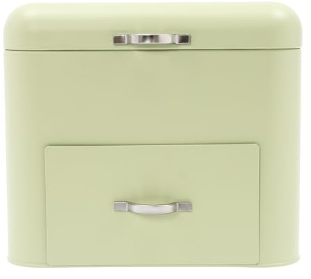 ROMYIX Bread Bin Double Compartment Bread Box with Airtight Lid,Metal Bread Bin Industrial Breadbins 2 Layer Food Storage Bin for Kitchen Loaves, Pastries, Rolls (Green)