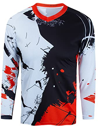 Dirt Bike Jersey Herren Radsport Oberteil Langarm Mountainbike Bekleidung Fahrrad Motocross Motorrad Shirts Downhill Radsportbekleidung Powersports Moto Kleidung Schwarz Rot XXL