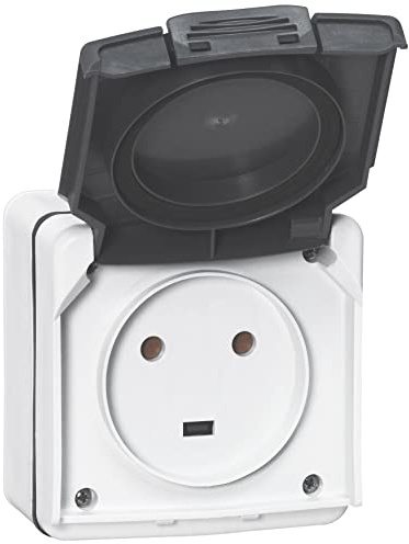 LEGRAND - Prise Etanche de Puissance 20A avec Terre Plexo - Prise 2P+T Puissance Max 4600W - 2 Alvéoles - Pose en Saillie - Fabriqué En France - Gris