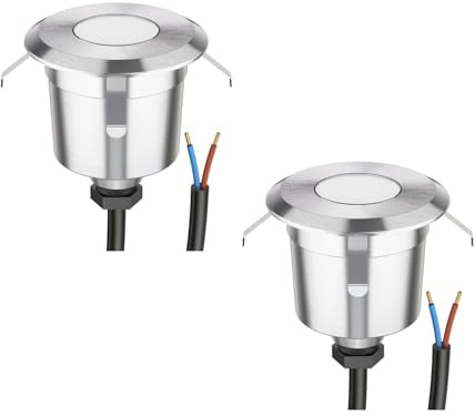 ledscom.de 2 LED Lámpara empotrable de suelo AGENA para exteriores, IP65, acero inoxidable, redonda, 60mm Ø, blanco cálido