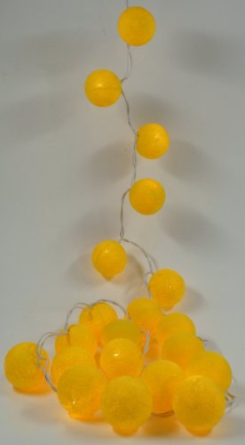 GURU SHOP Stoff Ball Lichterkette, 20`er LED Kugel Lampion Lichterkette - Gelb, 7x7x350 cm