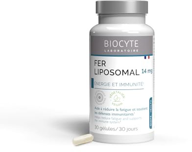 BIOCYTE Fer Liposomal - Complément Alimentaire Energie et Immunité - A base de Fer, Vitamine C, Vitamine B12-30 Gélules - Programme de 30 Jours