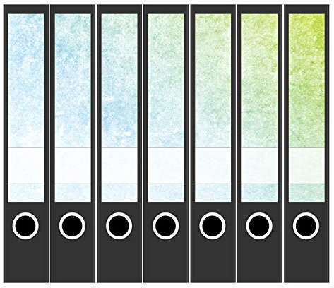 Ordneretiketten | 7 Aufkleber für schmale Akten-Ordner | Vintage Verlauf bunt | selbstklebende Design Akten-Etiketten | Deko Sticker für Rückenschilder Ordnerrücken | zum Beschreiben