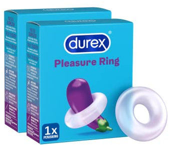 Penisring 2er Set, dehnbarer Penisring aus angenehm weichem Silikon für längeres Vernügen, 2 Stück Durex Pleasure Ring