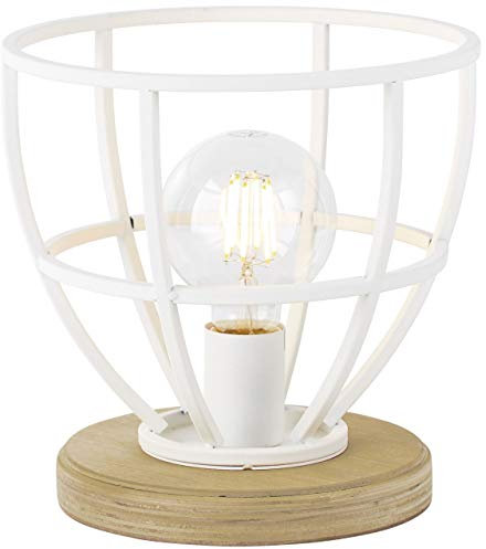 BRILLIANT Lampe Matrix Wood Tischleuchte 25cm weiß matt | 1x G95, E27, 60W, geeignet für Normallampen (nicht enthalten) | Skala A++ bis E | Mit Schnurzwischenschalter