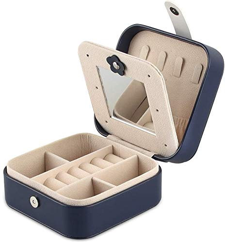 XYDZ Schmuckkästchen Damen Schmuckkästchen Reisen, Schmuckkoffer Klein Schmuckbox Schmuck Aufbewahrungsbox Tragbar Schmuckschatulle mit Spiegel, für Ringe Ohrringe Halskette (Blau)